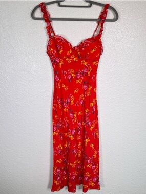 Rumored Red Floral Dress with Pink & Yellow Blooms